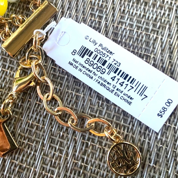 LILLY PULITZER BRACELET- YELLOW LEMMON TASSEL⭐️Fun 3 Strand Beaded Chain - Picture 5 of 7